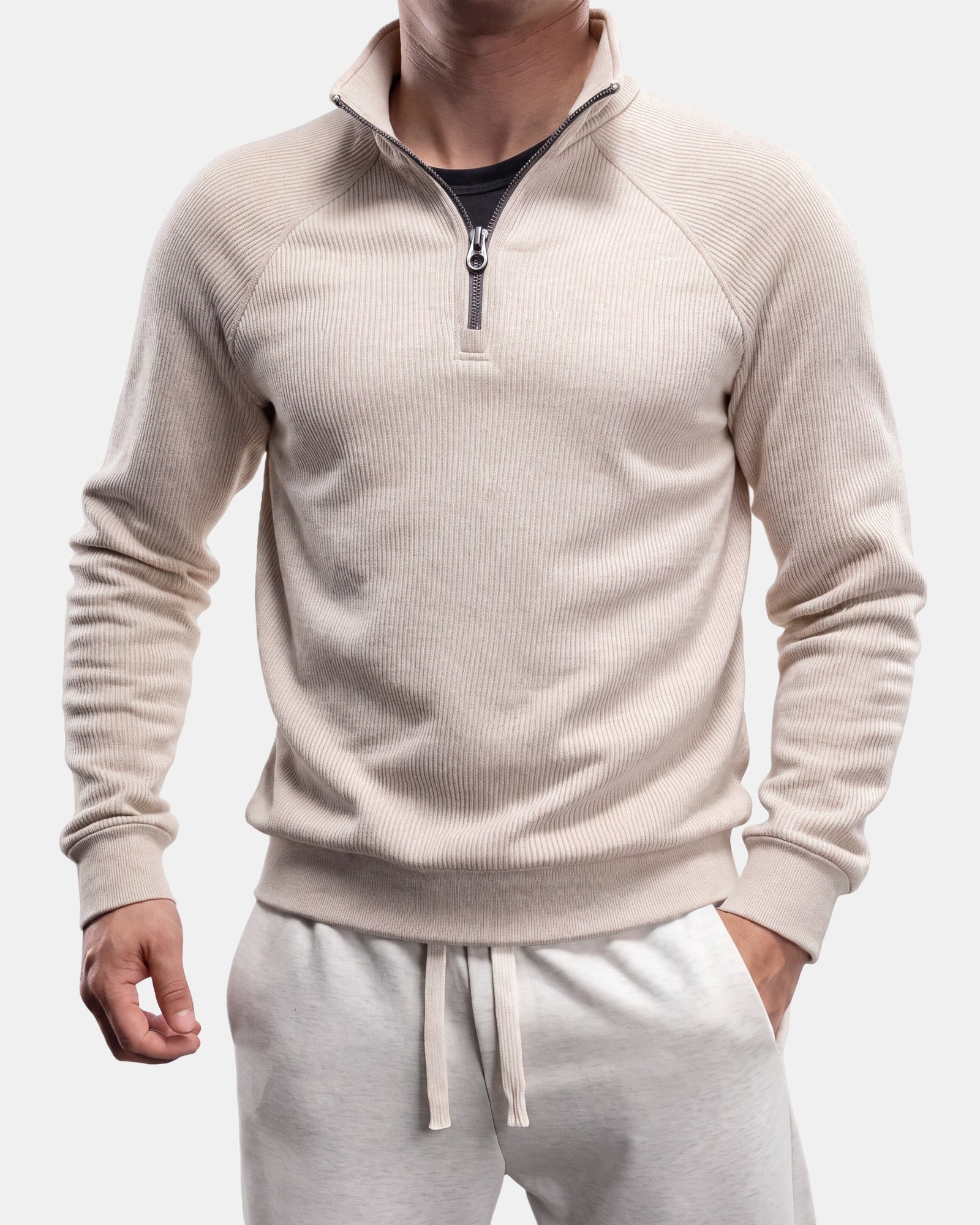 Krause Men's Denim Sweater Thermal Beige, photo studio