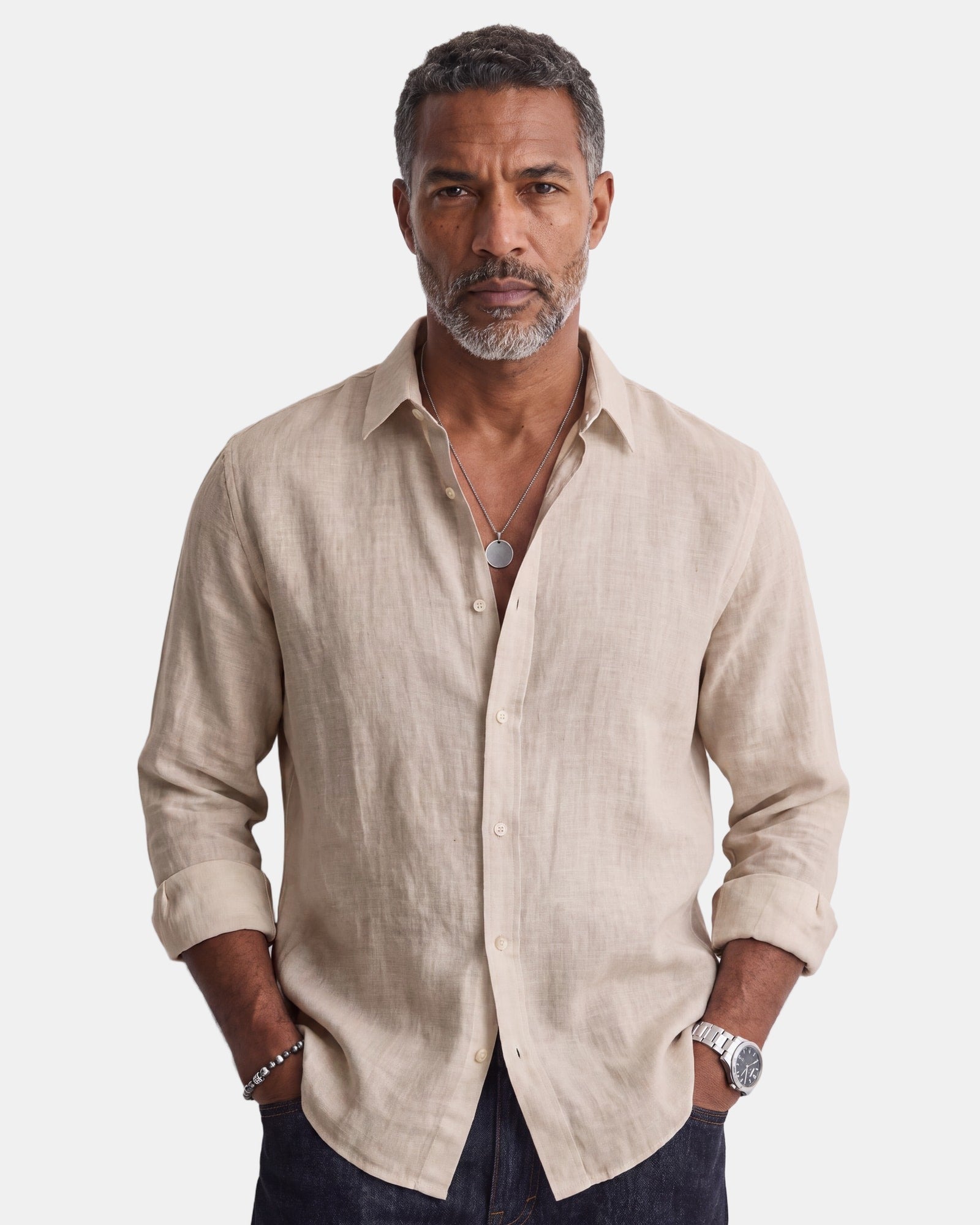 Henry - Elegant Shirt in Breathable Fabric Beige, photo studio