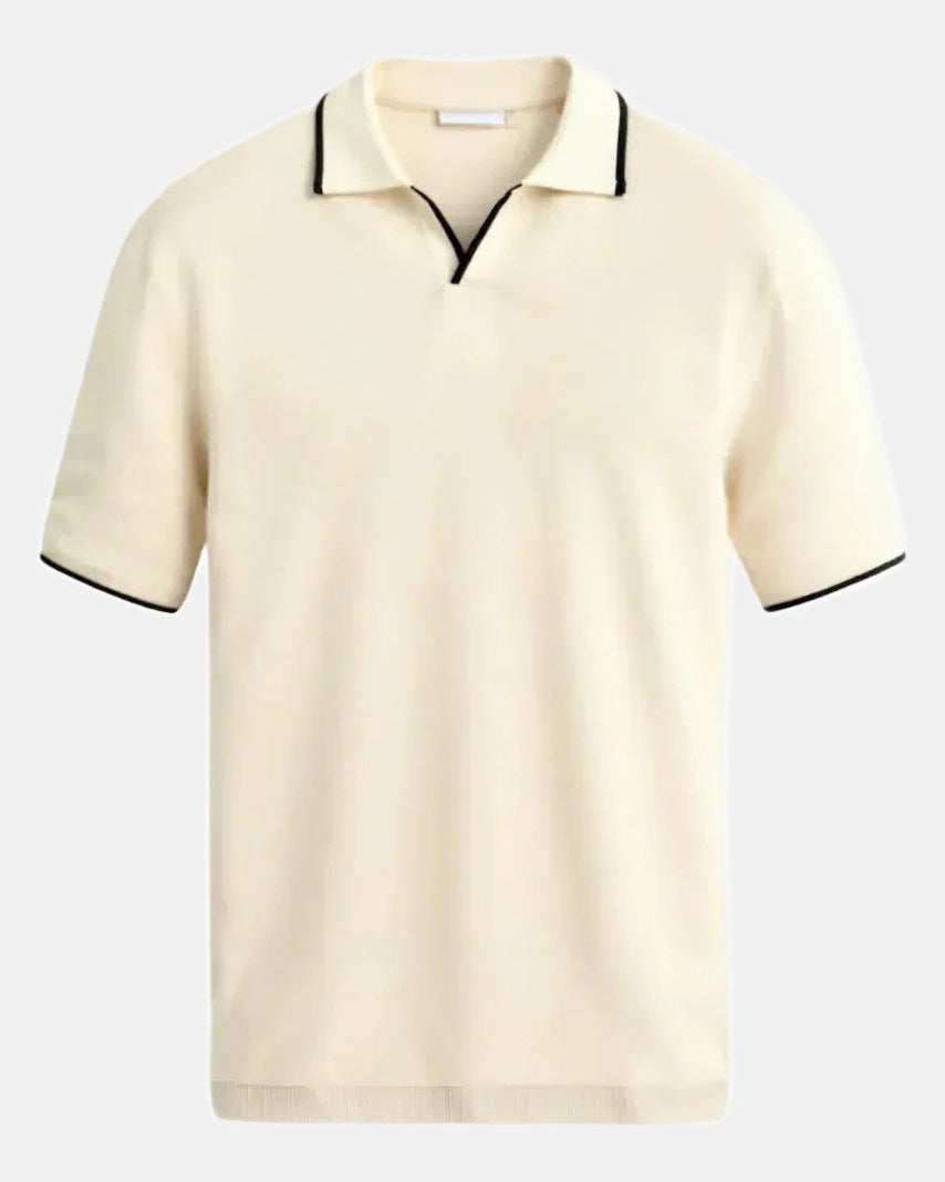 Men's Pique Polo Shirt, Custom-Fit Contrasting Details in Cream