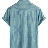 Men's Breathable Cotton Short-Sleeve Shirt with Pocket in Black Stripes