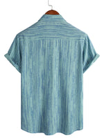 Men's Breathable Cotton Short-Sleeve Shirt with Pocket in Black Stripes