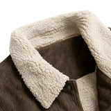 Men's Velvet Jacket with Sherpa Collar and Snaps - Coffee Brown