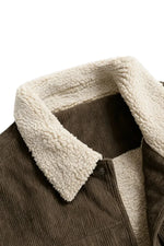 Men's Velvet Jacket with Sherpa Collar and Snaps - Coffee Brown