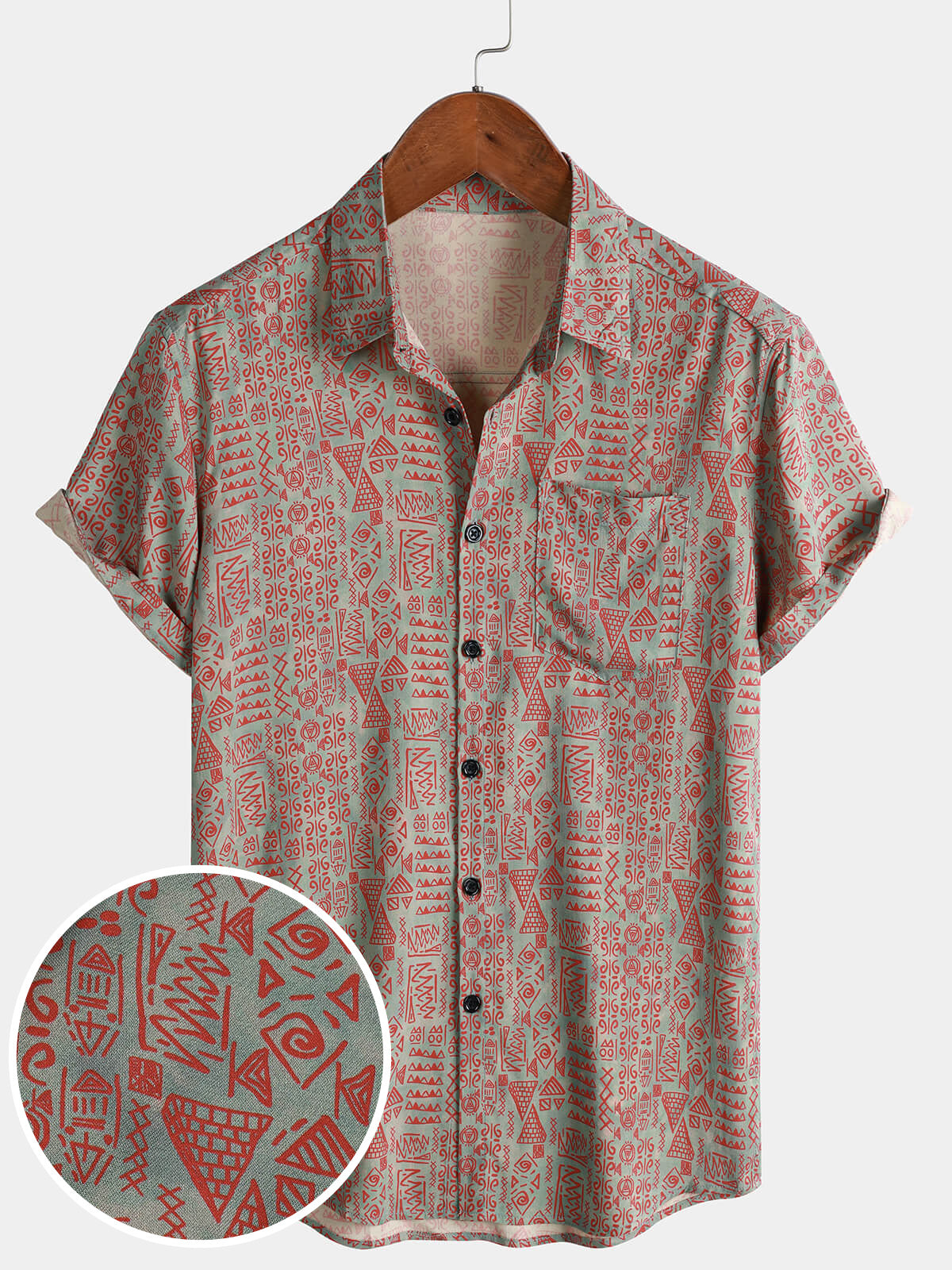Tribal Geometric Print Bohemian Style Short Sleeve Shirt