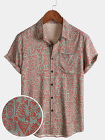 Tribal Geometric Print Bohemian Style Short Sleeve Shirt