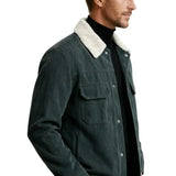 Men's Velvet Jacket with Sherpa Collar and Snaps - Dark Graphite