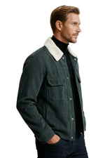 Men's Velvet Jacket with Sherpa Collar and Snaps - Dark Graphite