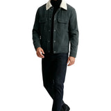 Men's Velvet Jacket with Sherpa Collar and Snaps - Dark Graphite