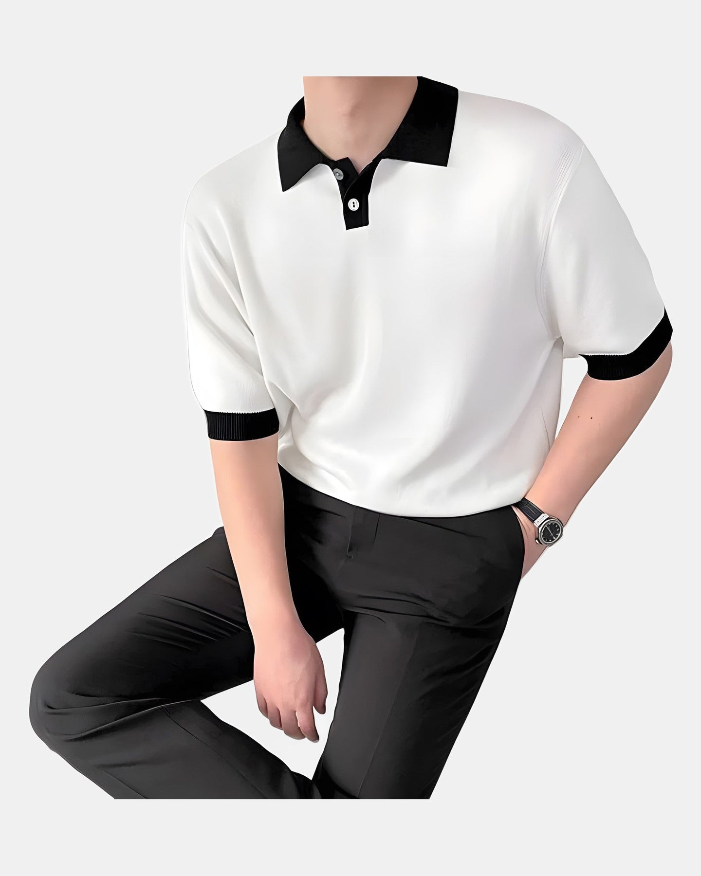 Filip Men's Polo Shirt, Wide-Sleeve in White
