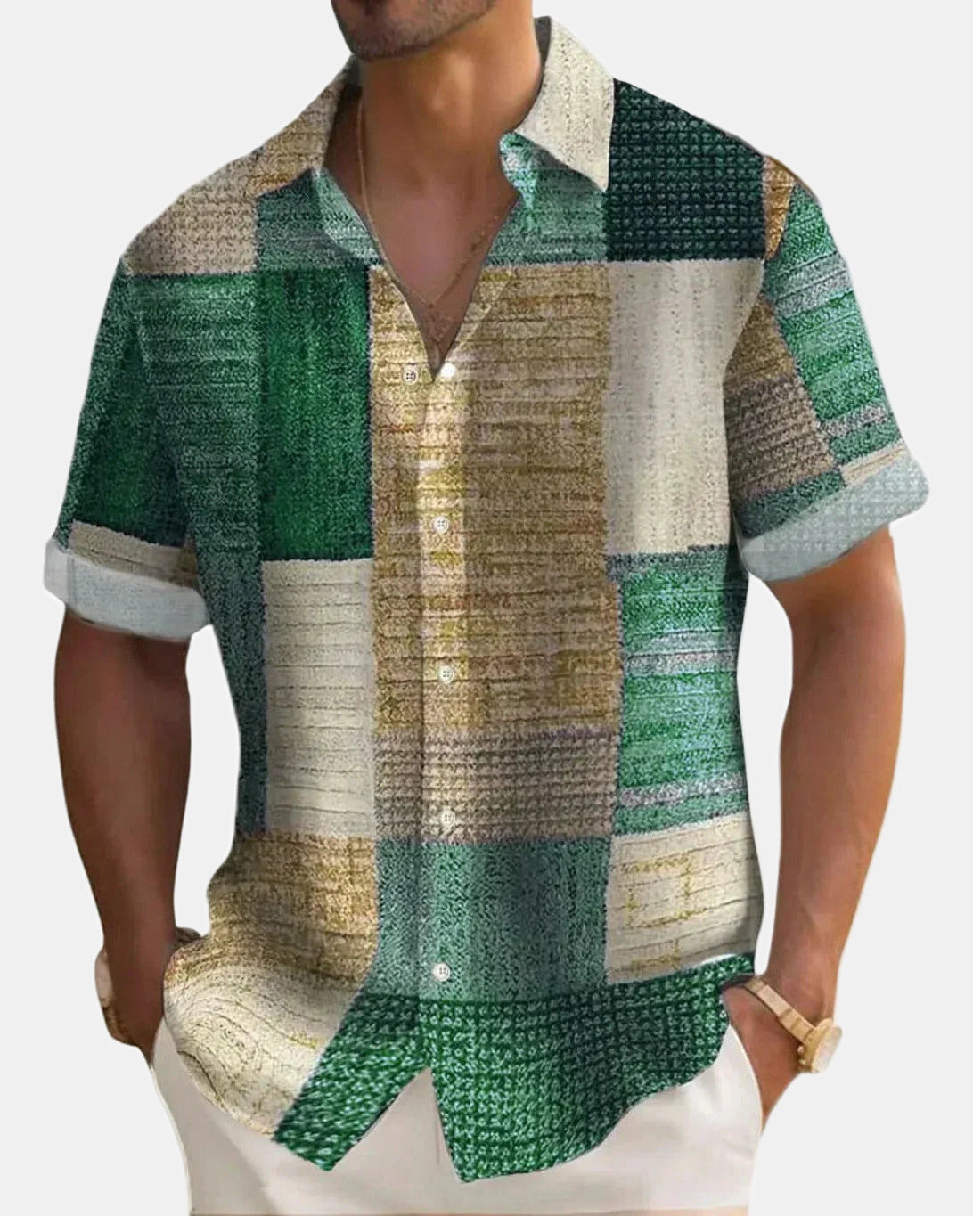 Patchwork Men's Shirt in Green