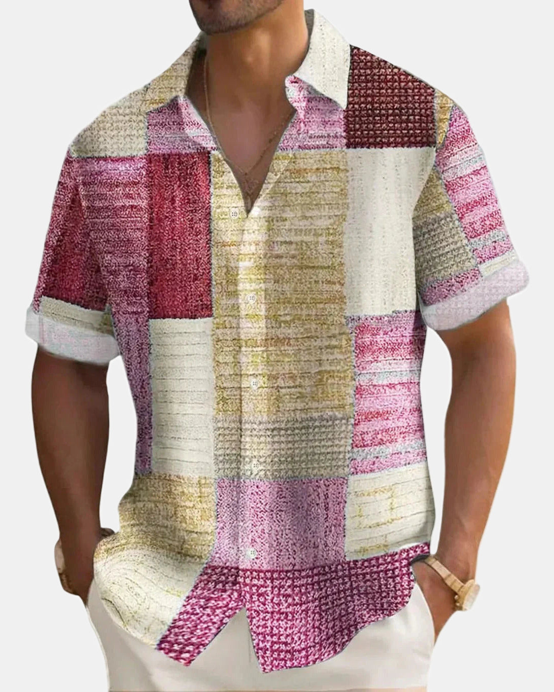 Patchwork Men's Shirt in Pink