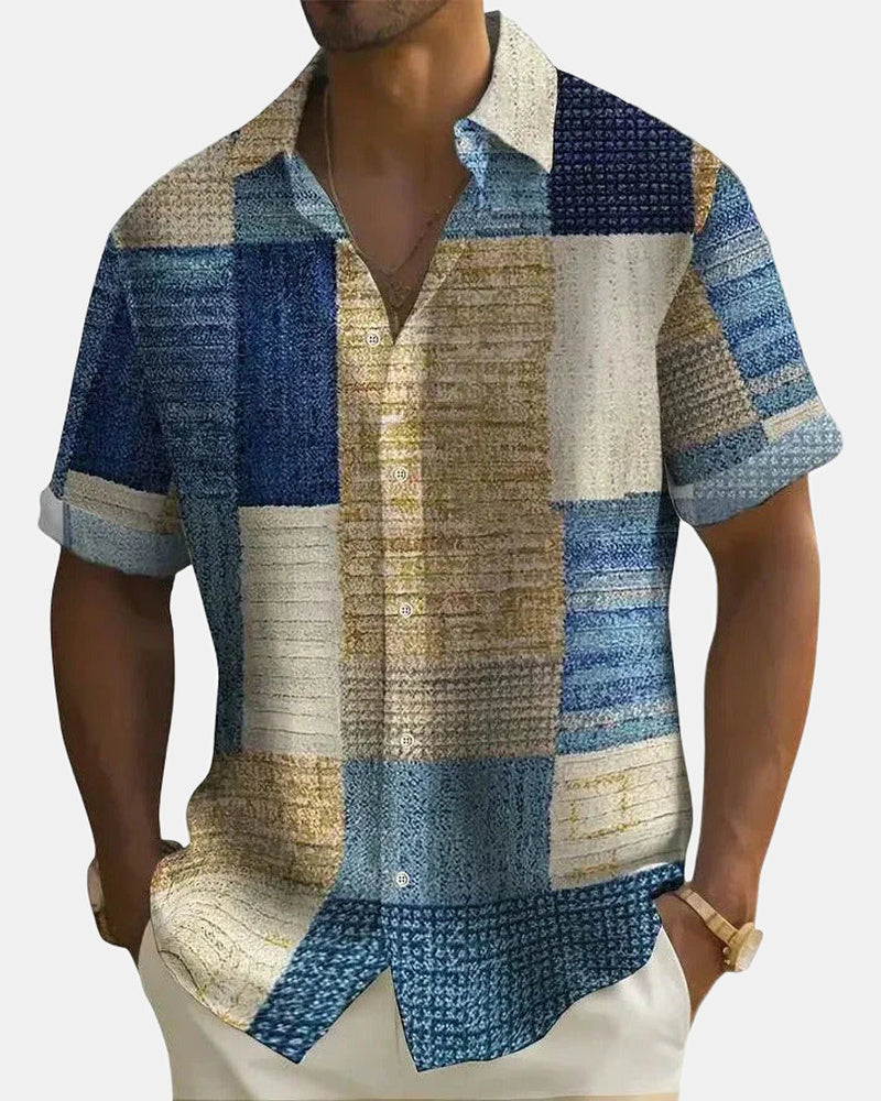 Patchwork Men's Shirt in Blue