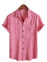 Men's Breathable Cotton Short-Sleeve Shirt with Pocket in Black Stripes