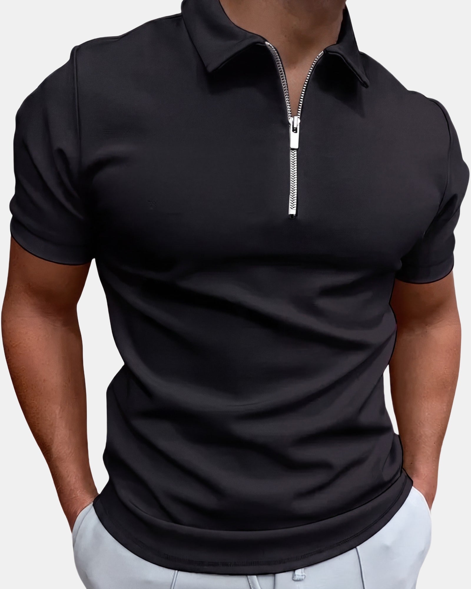 Gregorio Men's Polo Shirt, Quarter Zip in Black