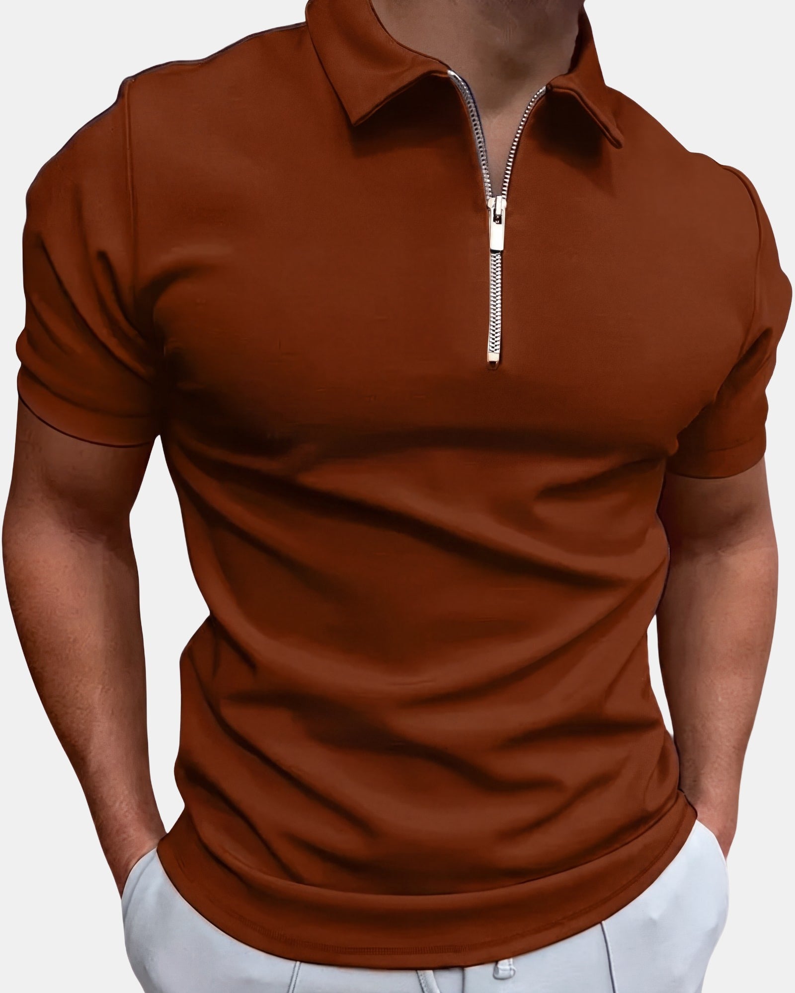 Gregorio Men's Polo Shirt, Quarter Zip in Brown