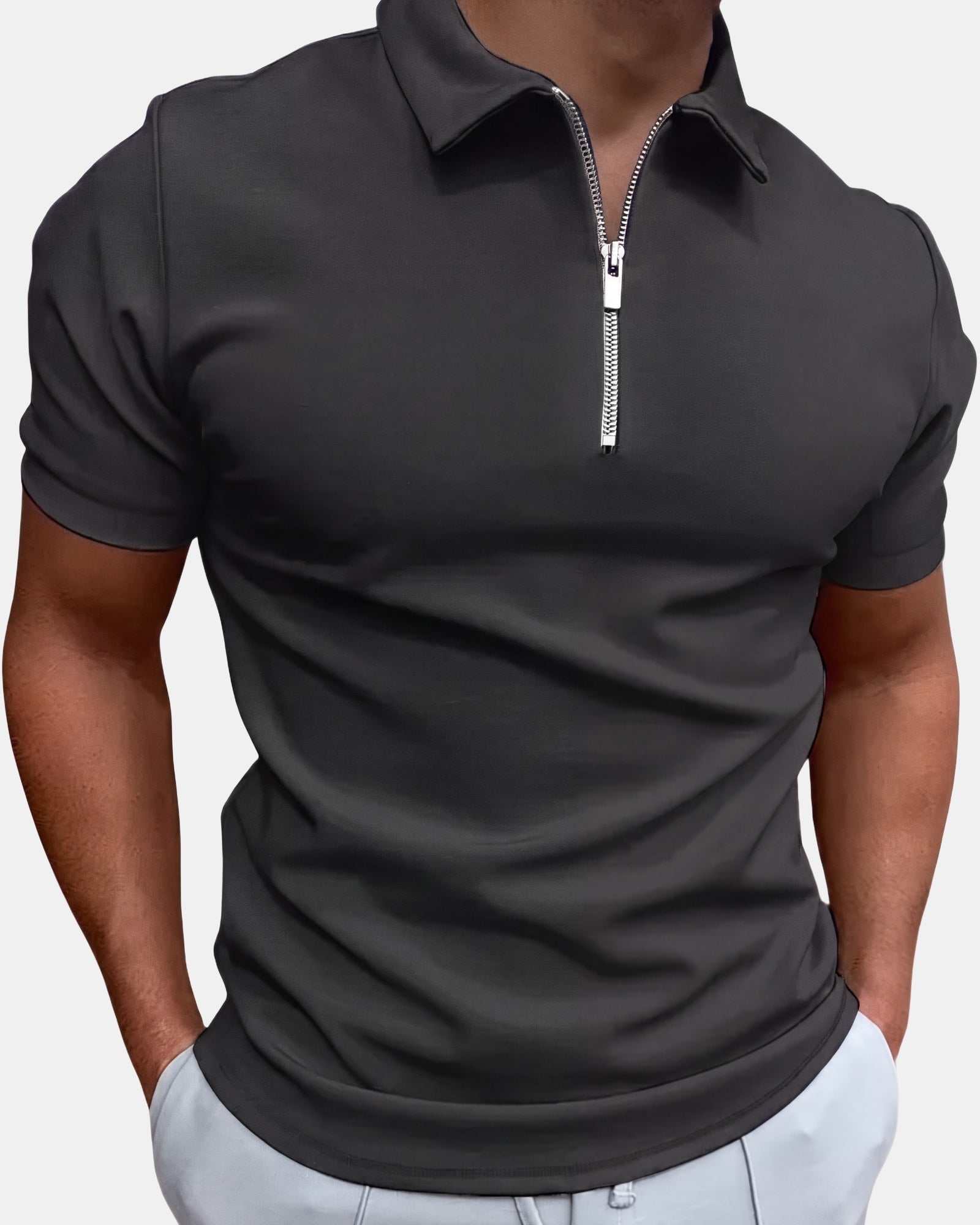 Gregorio Men's Polo Shirt, Quarter Zip in Dark Gray