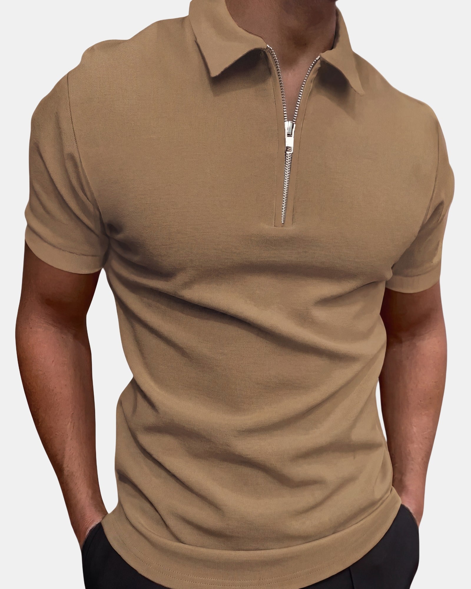 Gregorio Men's Polo Shirt, Quarter Zip in Khaki