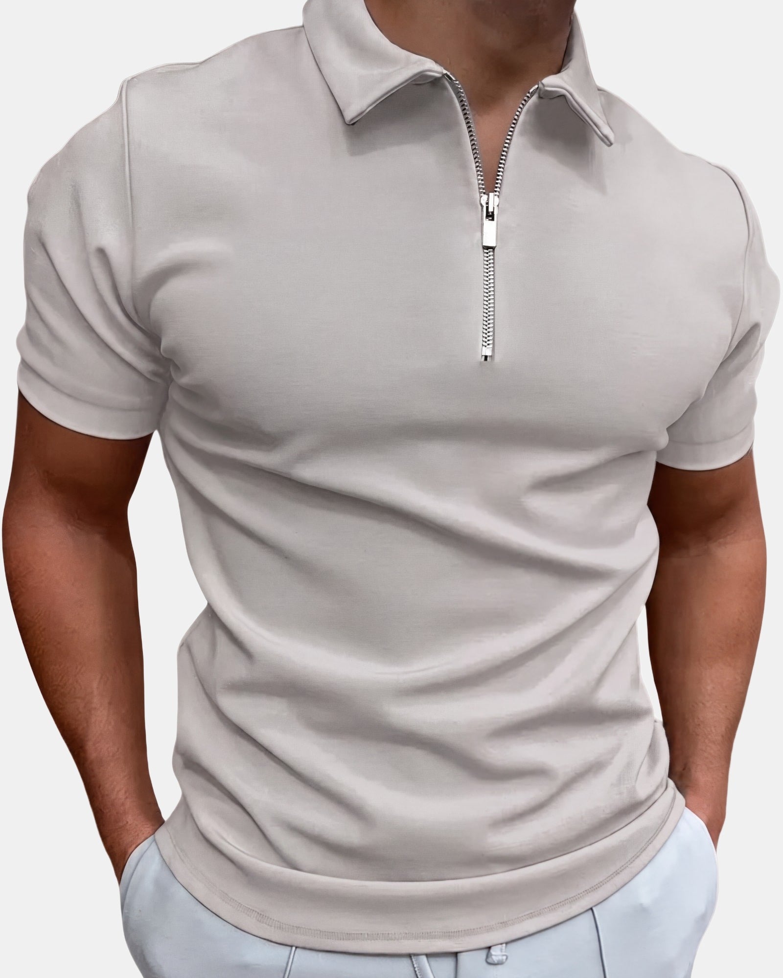 Gregorio Men's Polo Shirt, Quarter Zip in Light Gray