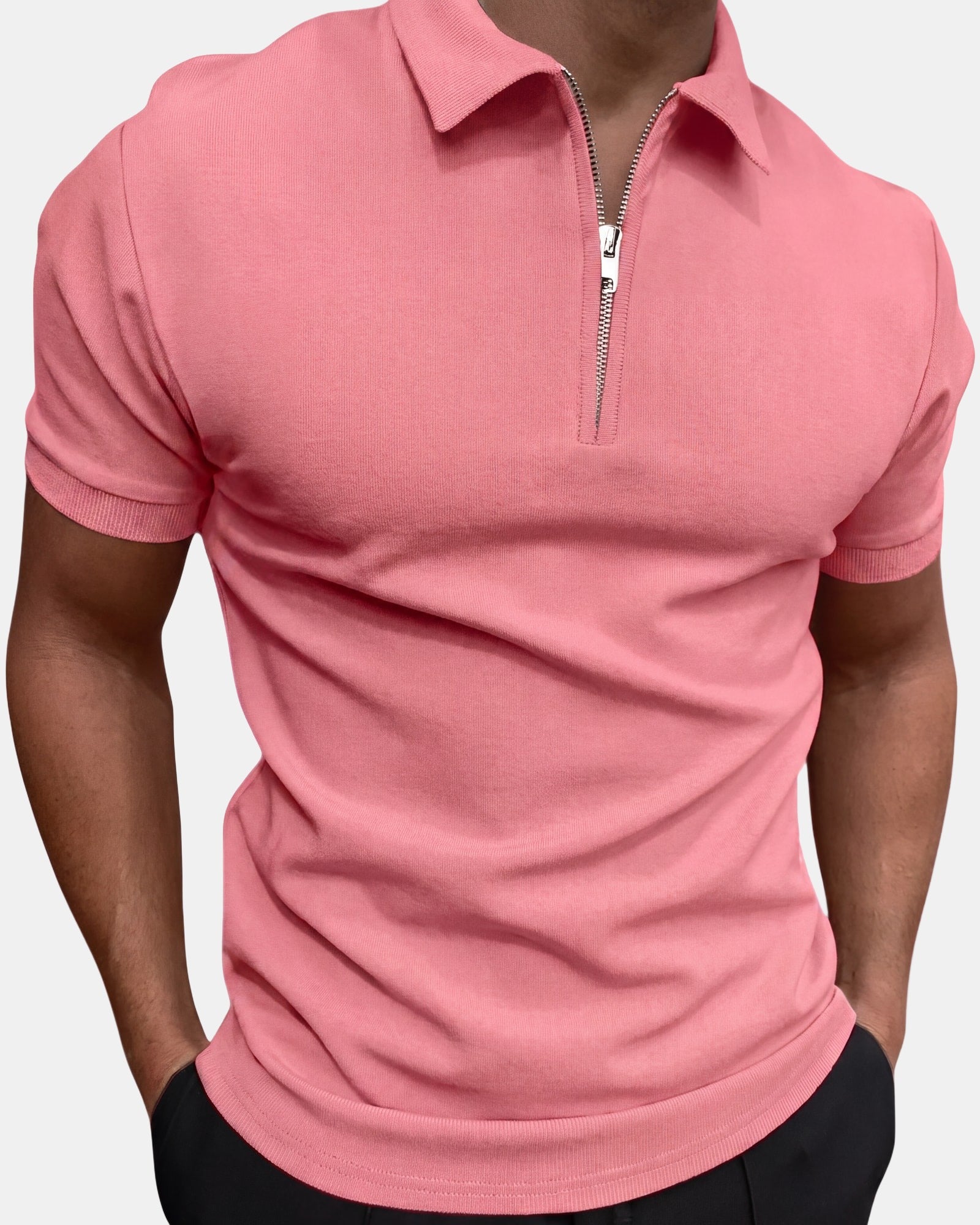 Gregorio Men's Polo Shirt, Quarter Zip in Pink