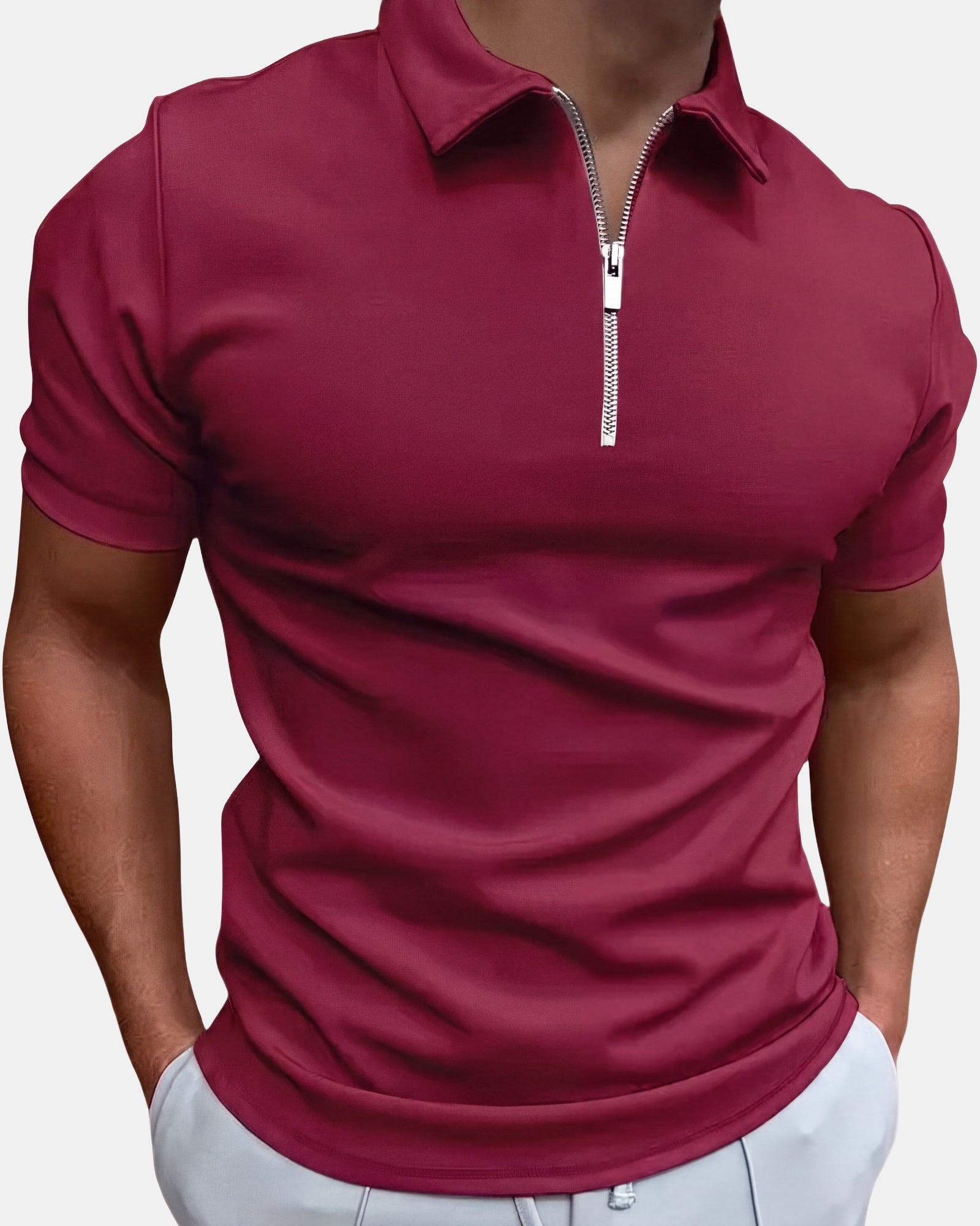 Gregorio Men's Polo Shirt, Quarter Zip in Red