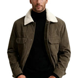 Men's Velvet Jacket with Sherpa Collar and Snaps - Coffee Brown