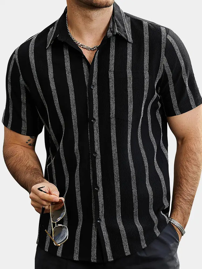 Hawaiian Striped Shirt with Pocket, Short-Sleeve Button Shirt, Perfect for Summer and Beach