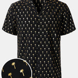 Short-Sleeve Cuban Collar Golden Palm Tree Shirt