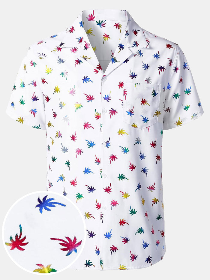 Short-Sleeve Cuban Collar Shirt with Colorful Tropical Print