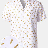 Short-Sleeve Cuban Collar Shirt with Pineapple Print