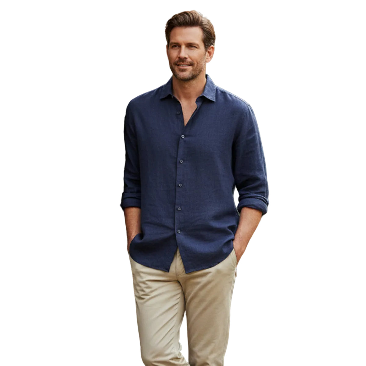 Kensington Men's Shirt in Lightweight Linen, Relaxed Fit Navy