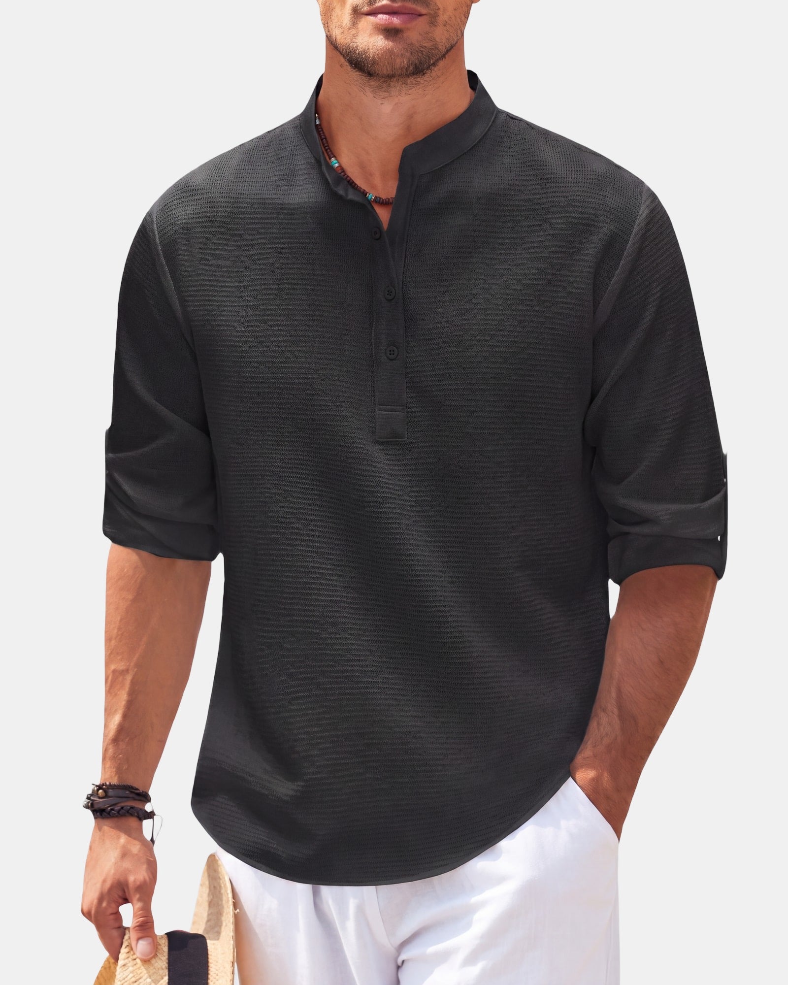 Men's Polo Shirt, Long Sleeve in Black