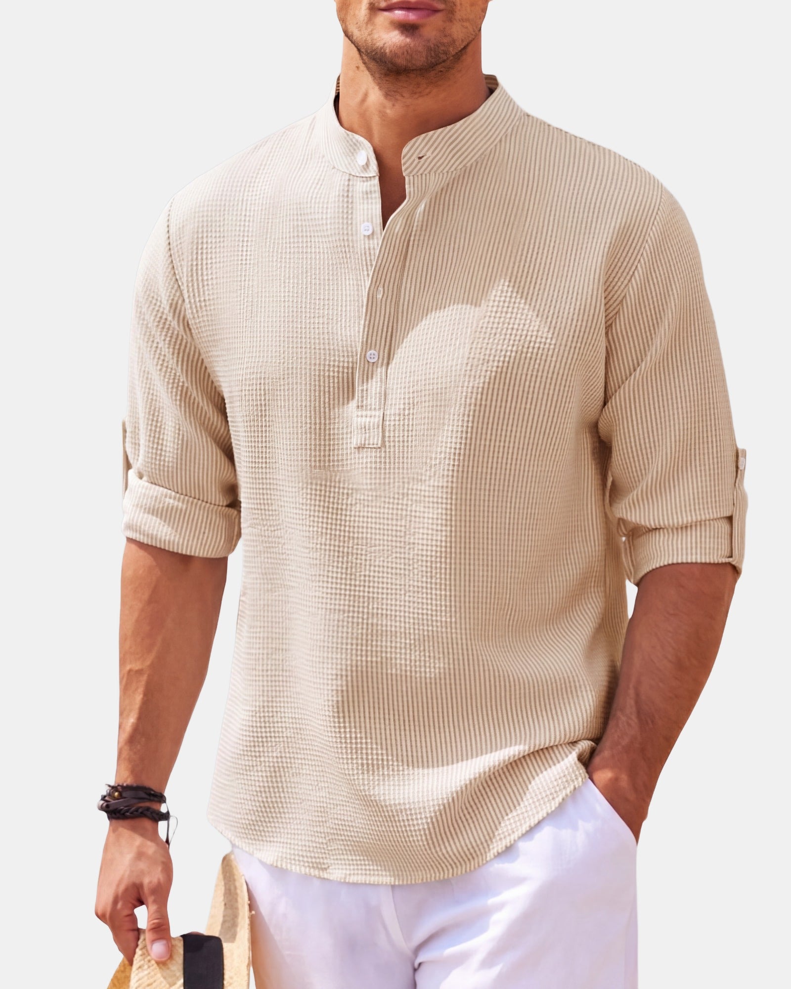 Men's Polo Shirt, Long Sleeve in Khaki