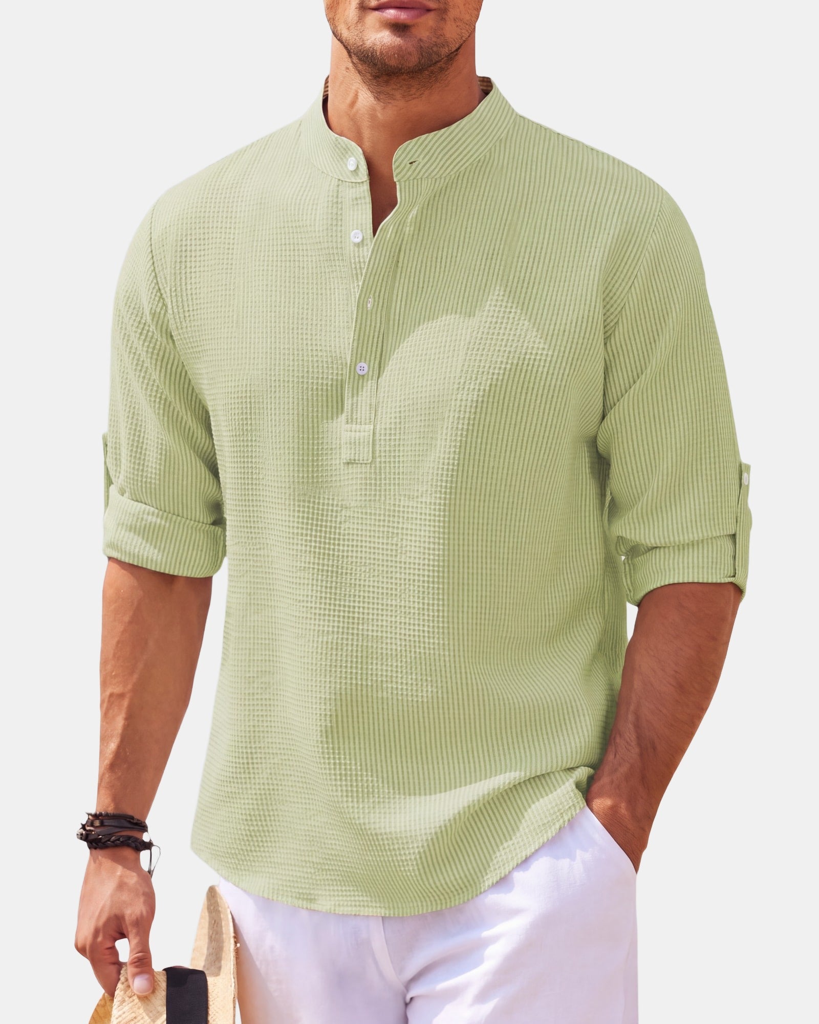 Men's Polo Shirt, Long Sleeve in Light Green