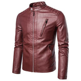 Elegant Leather Jacket with Stand Collar
