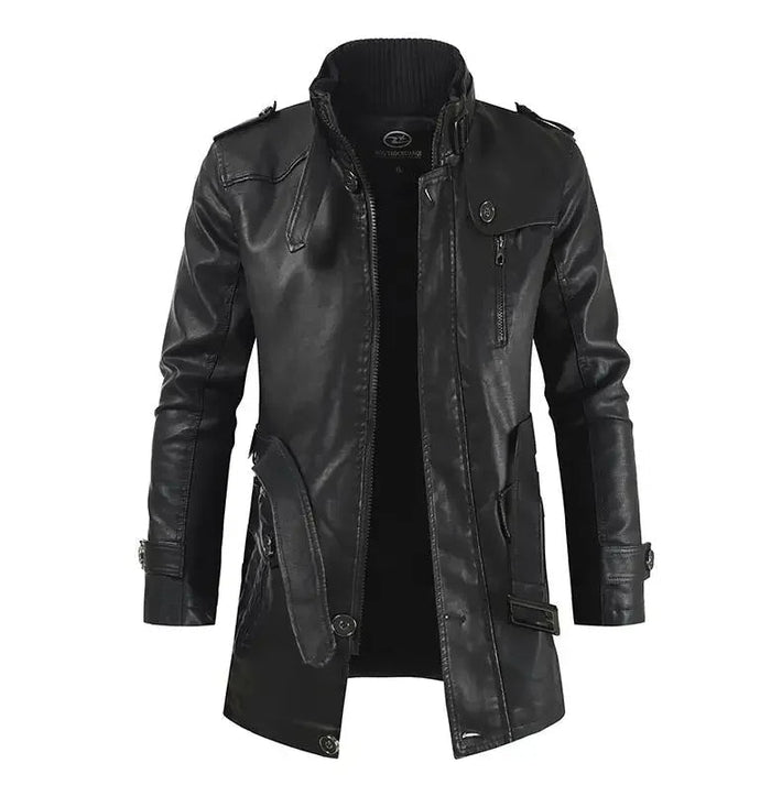 Elegant Long Leather Motorcycle Jacket