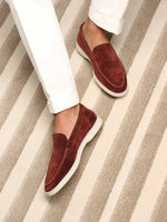 Classic Men's Suede Loafers, Bordeaux