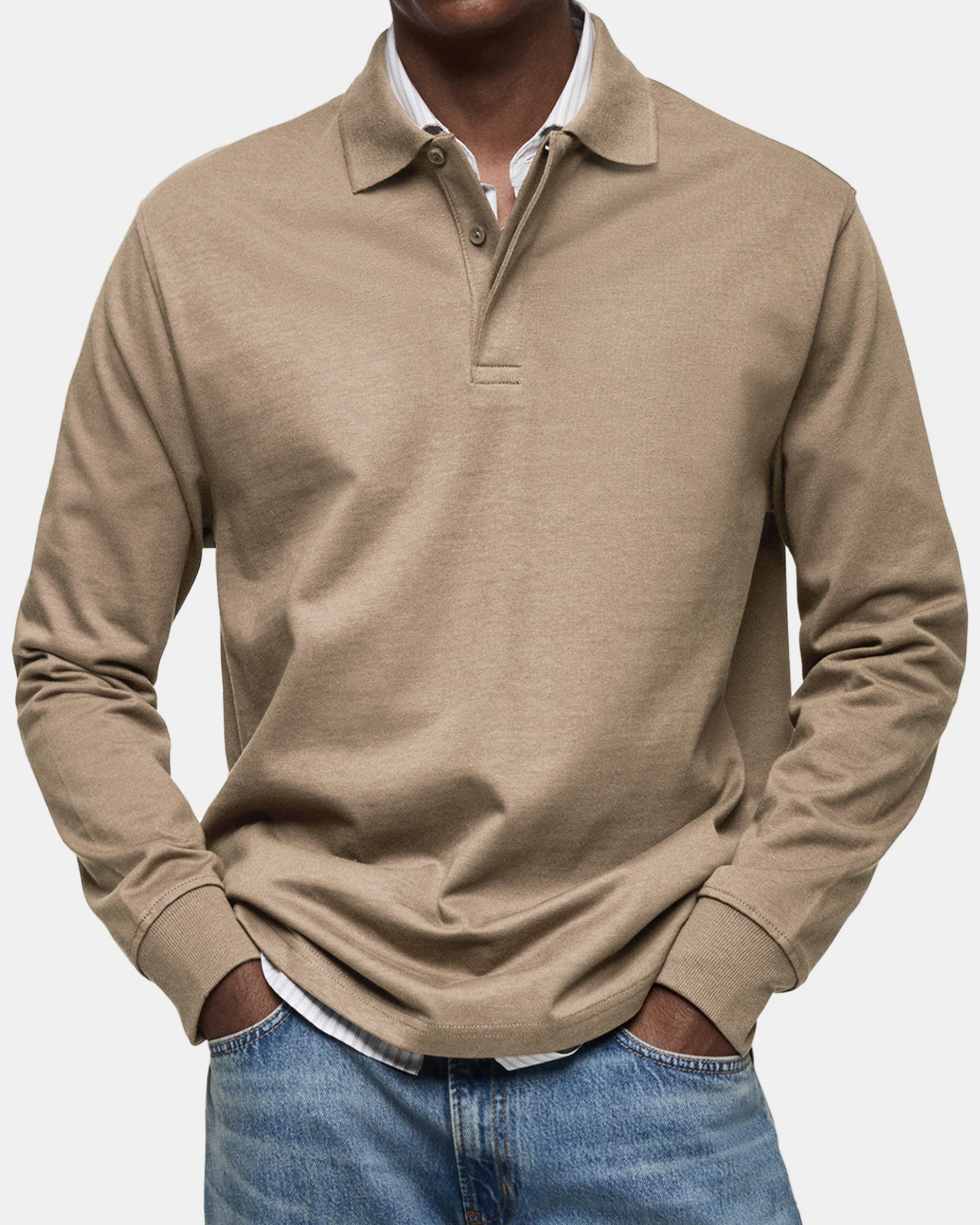 NORDVIK Men's Polo Shirt, Long Sleeve, Signature in Khaki