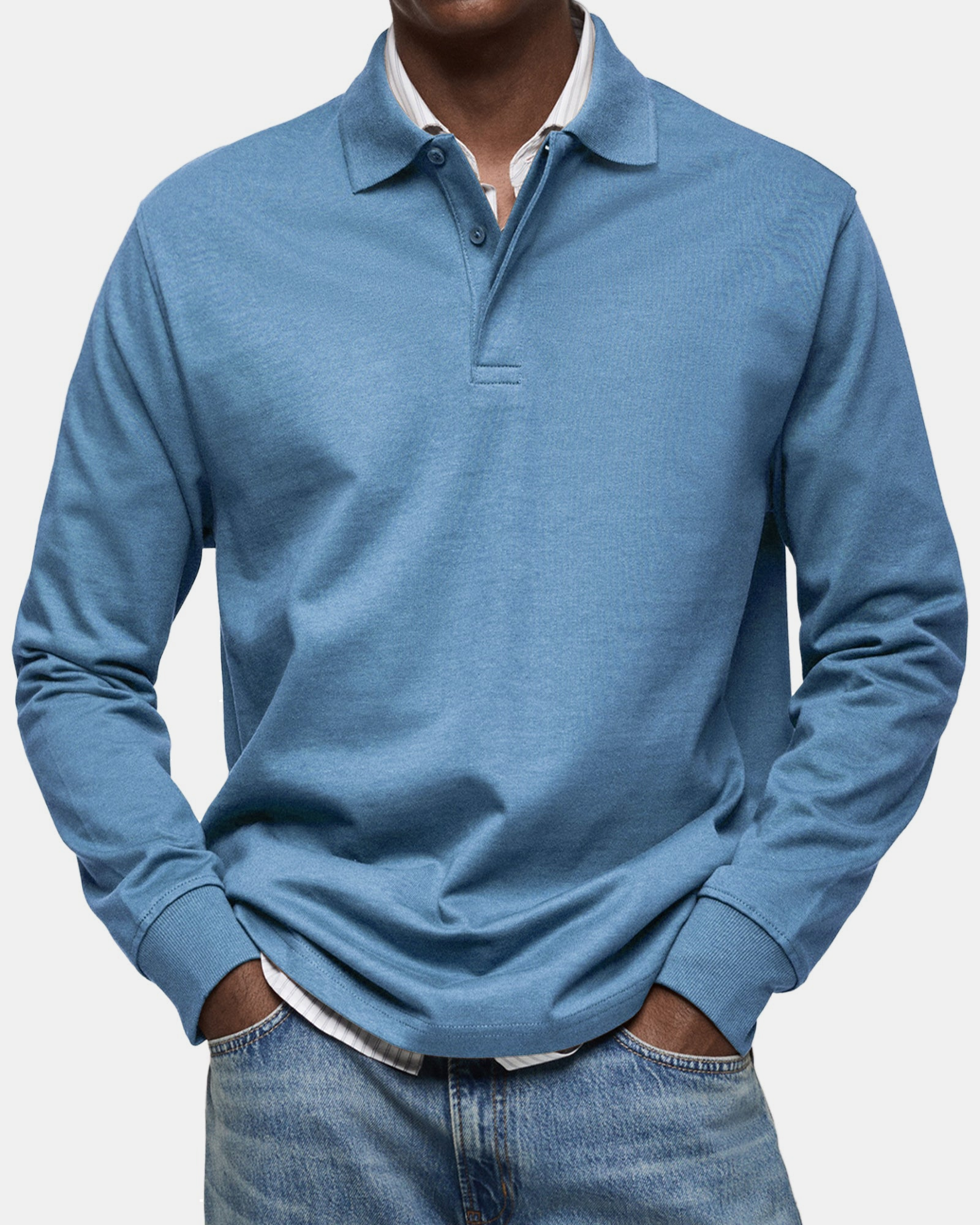 NORDVIK Men's Polo Shirt, Long Sleeve, Signature in Blue