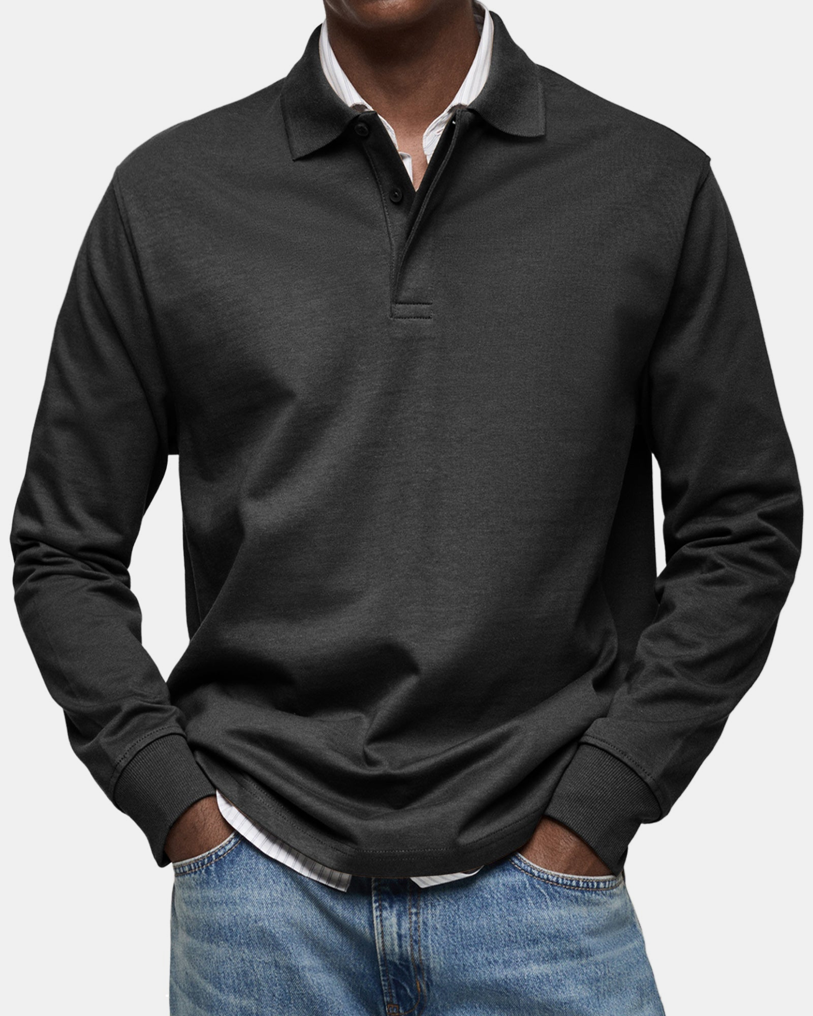 NORDVIK Men's Polo Shirt, Long Sleeve, Signature in Black