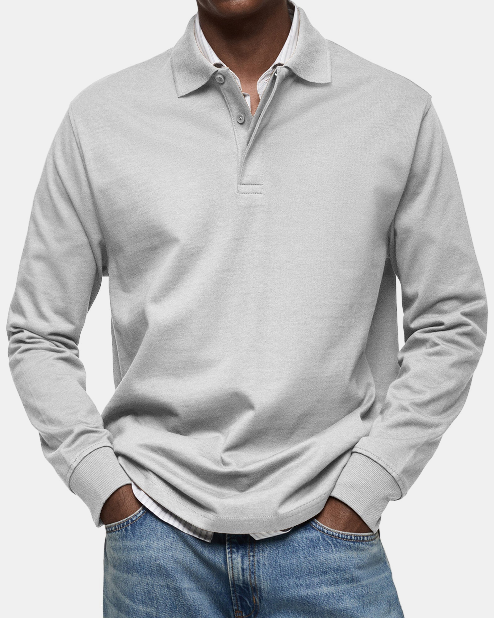 NORDVIK Men's Polo Shirt, Long Sleeve, Signature in White