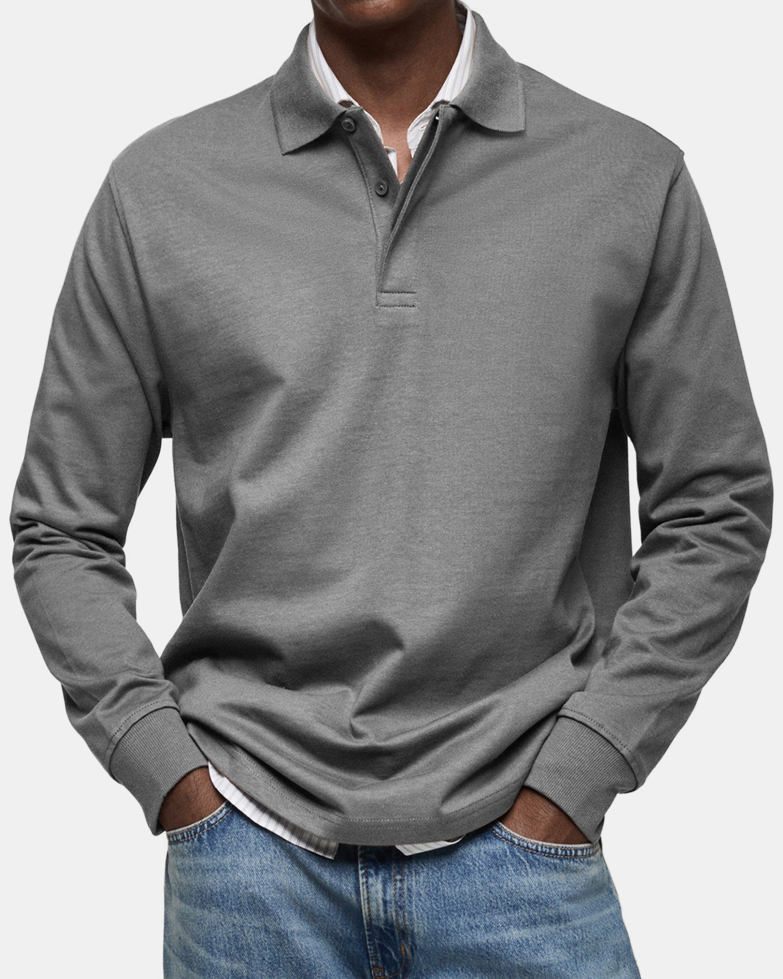 NORDVIK Men's Polo Shirt, Long Sleeve, Signature in Gray