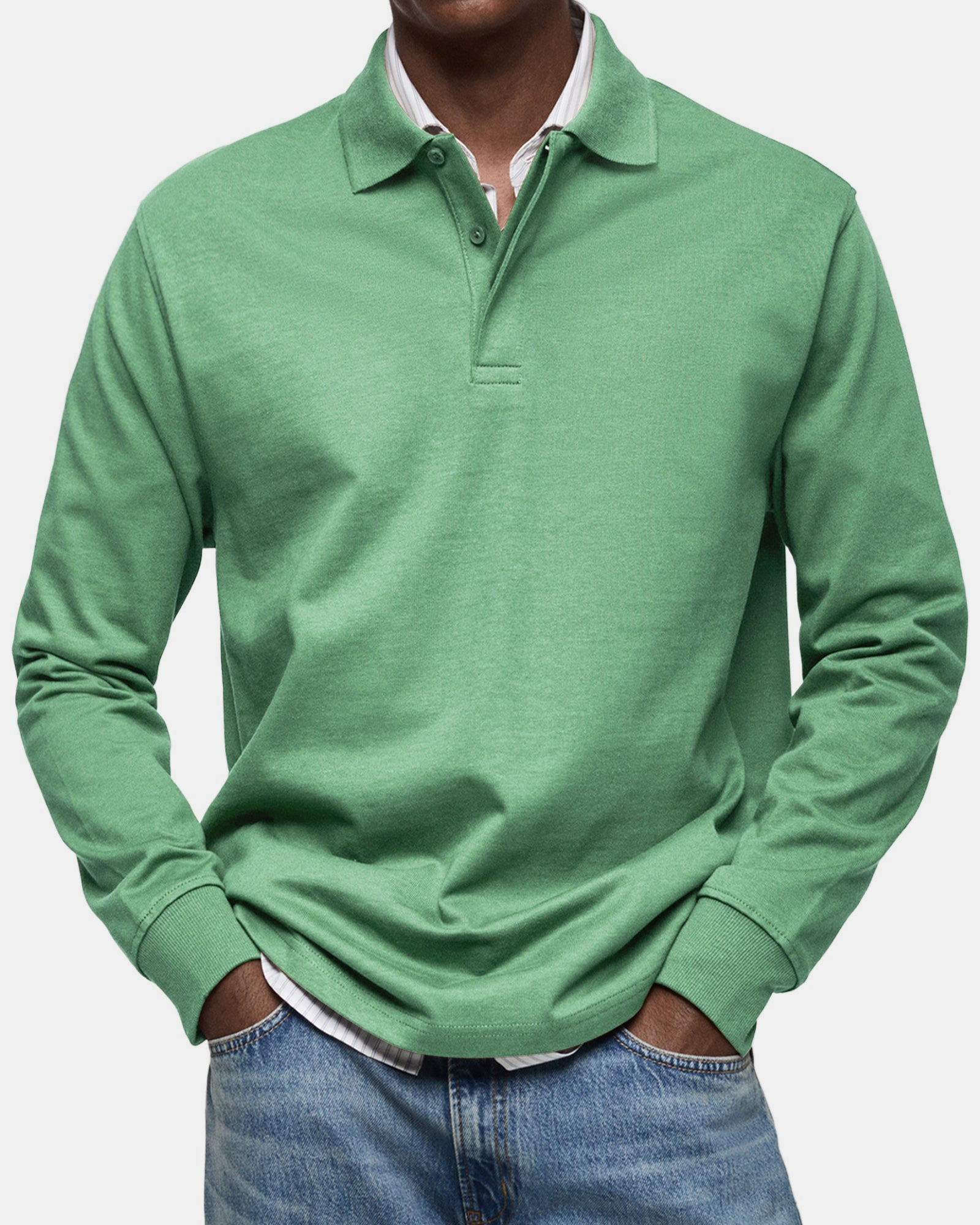 NORDVIK Men's Polo Shirt, Long Sleeve, Signature in Green