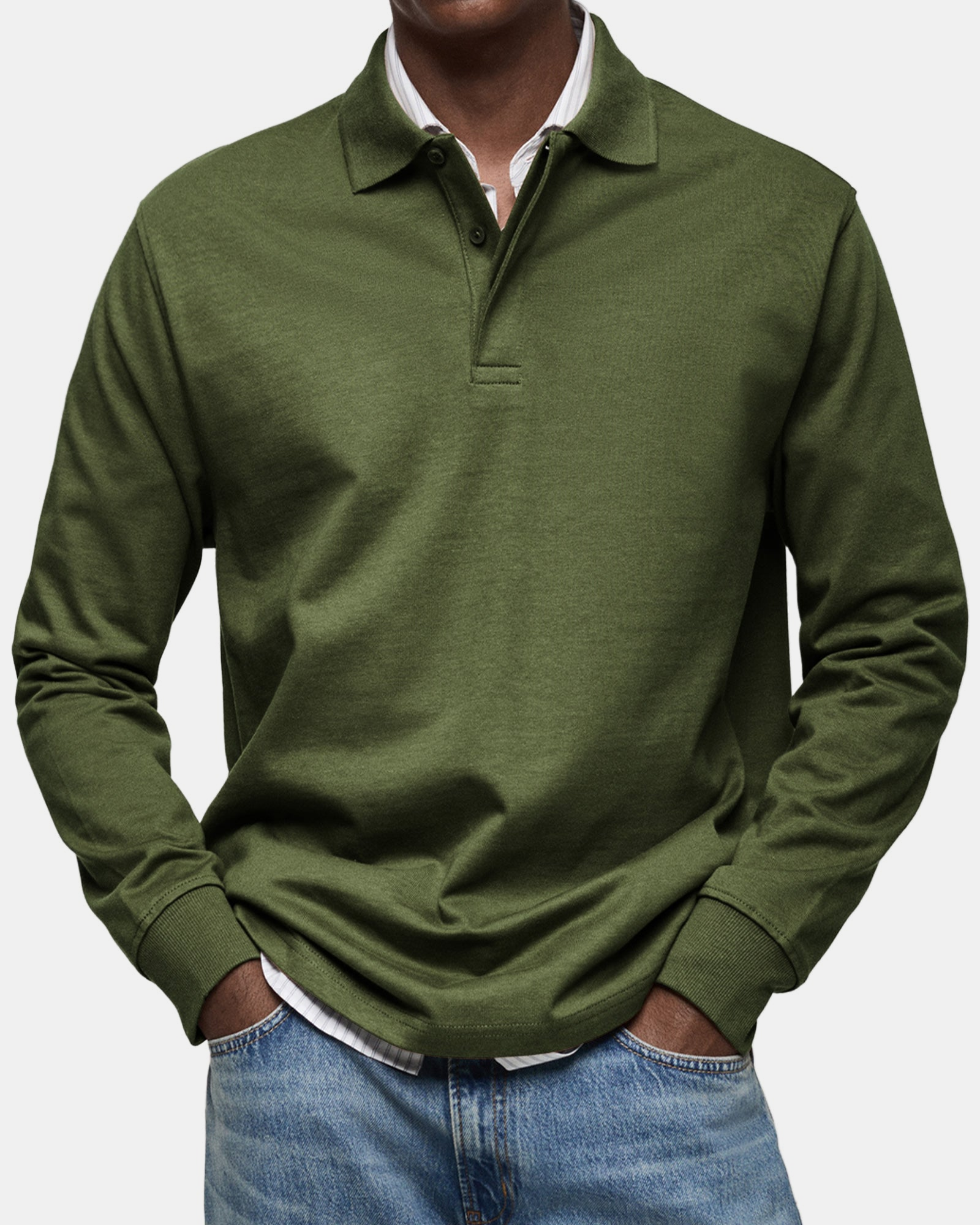 NORDVIK Men's Polo Shirt, Long Sleeve, Signature in Army green