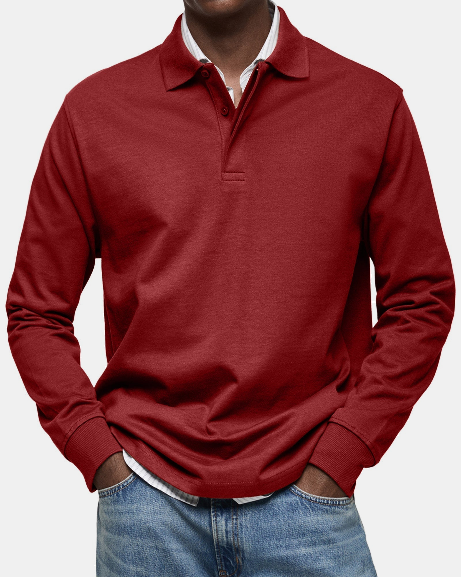 NORDVIK Men's Polo Shirt, Long Sleeve, Signature in Red