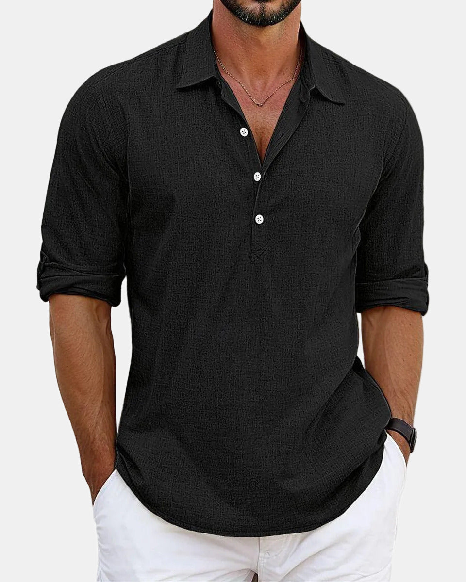 Men's Linen Shirt, Premium in Black
