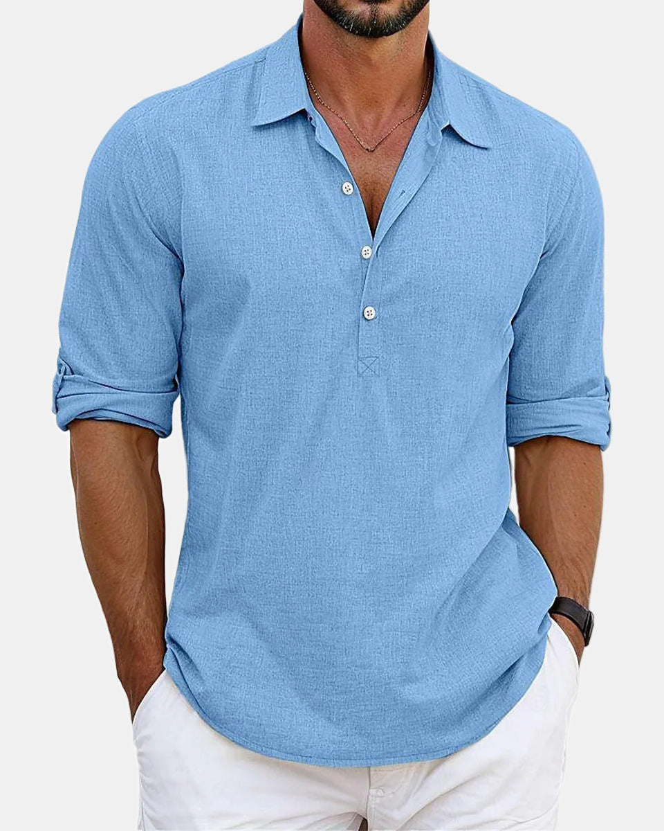 Men's Linen Shirt, Premium in Blue