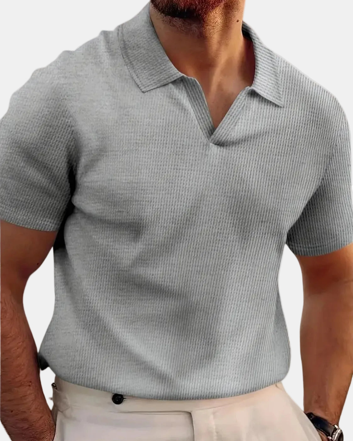 René Men's Henley Shirt, Striped in Gray