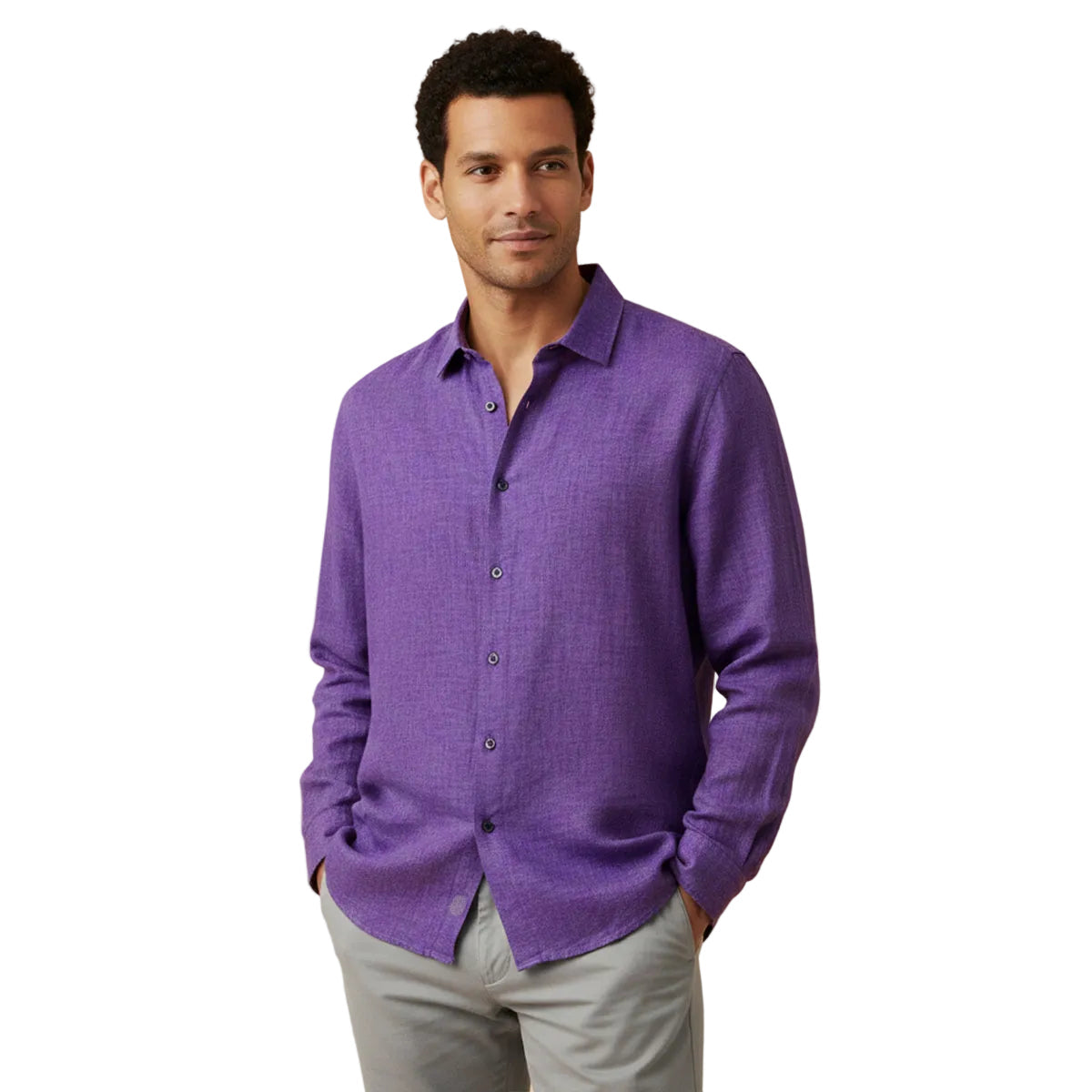 Kensington Men's Shirt in Lightweight Linen, Relaxed Fit Purple