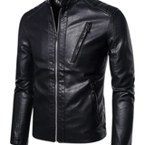 Elegant Leather Jacket with Stand Collar