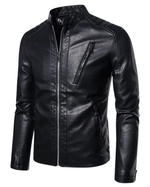 Elegant Leather Jacket with Stand Collar